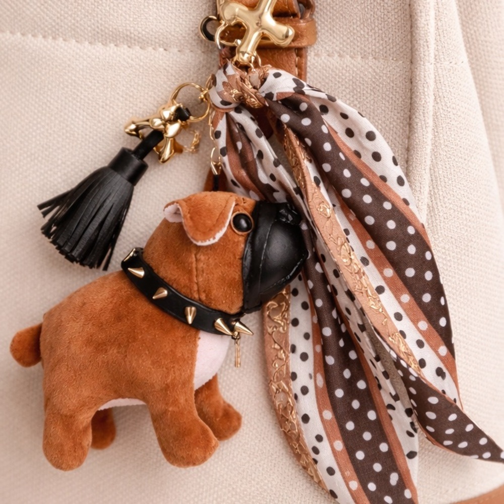 French Bulldog Luxe‎ Bag Charm Keychain 🐶✨ Gold Hardware Neutral